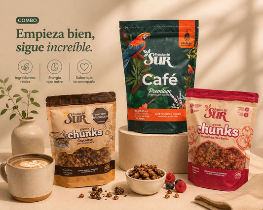 ☕ Café en Grano + 🍫 Chunk Chocolate + 🍓 Chunk Frutos Rojos.